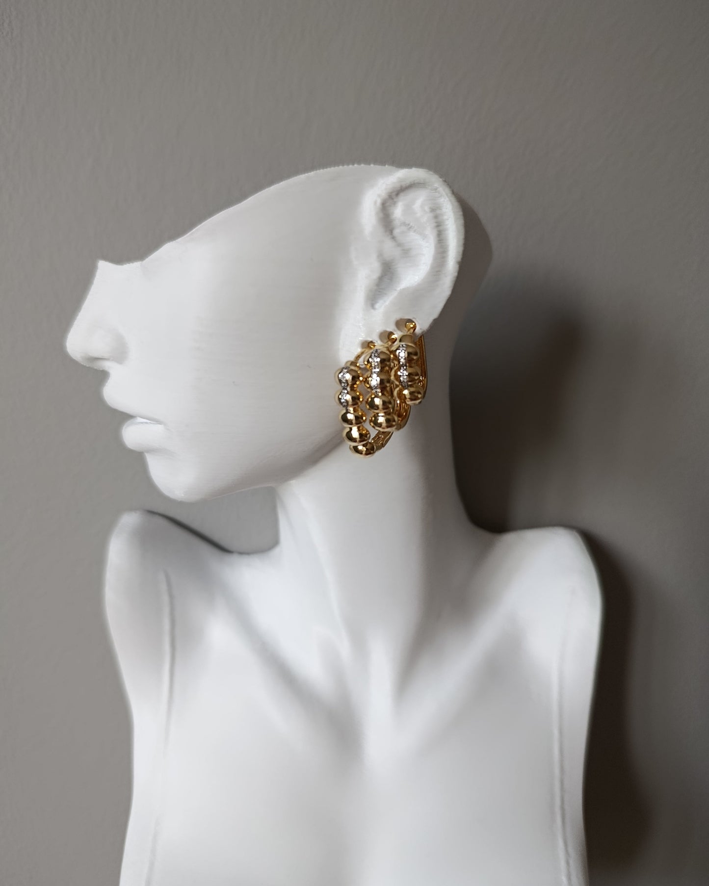 Shadiva Gold Taşlı Elips 3lü Set Küpe