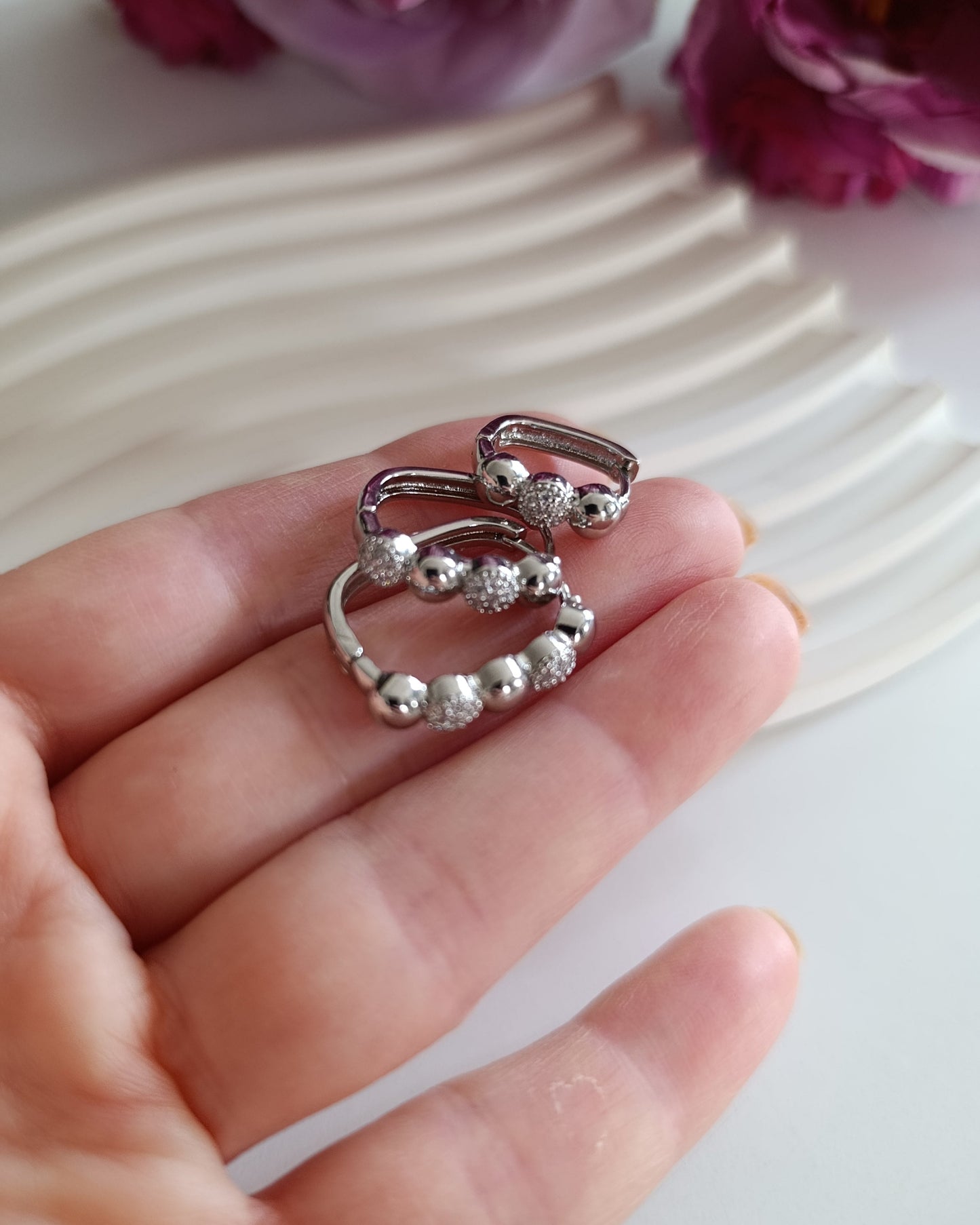 Shadiva Silver Taşlı Elips 3lü Set Küpe
