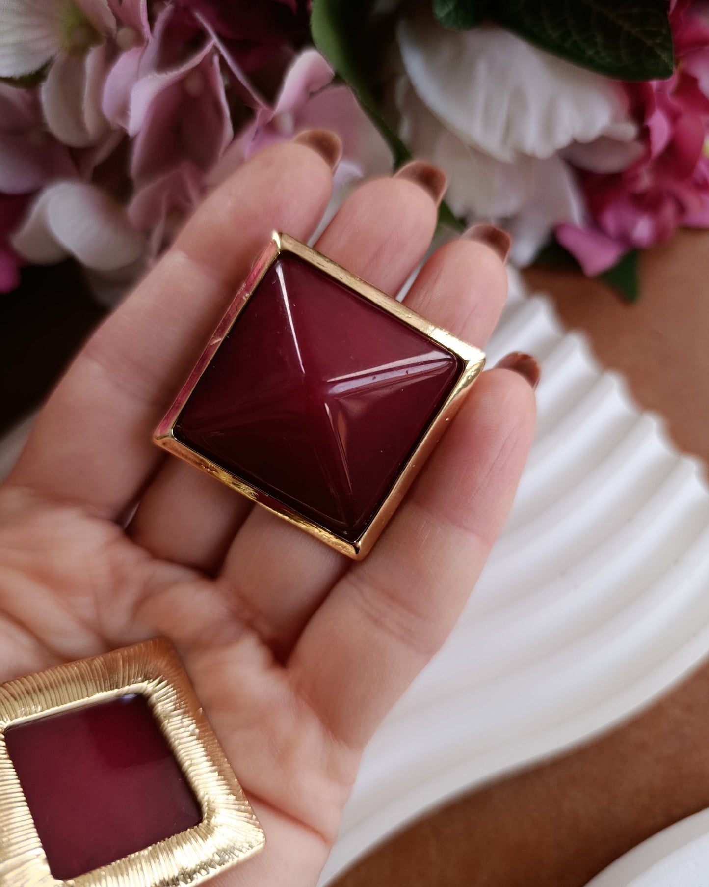 Shadiva Zra Model Bordo Taşlı Küpe