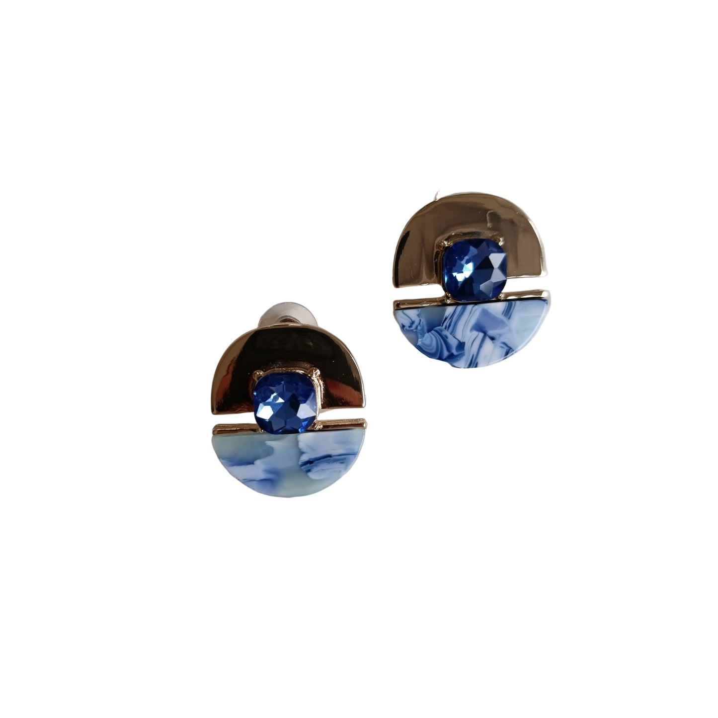 Shadiva Özel Seri OvalTasarım Gold Mavi Detay Küpe