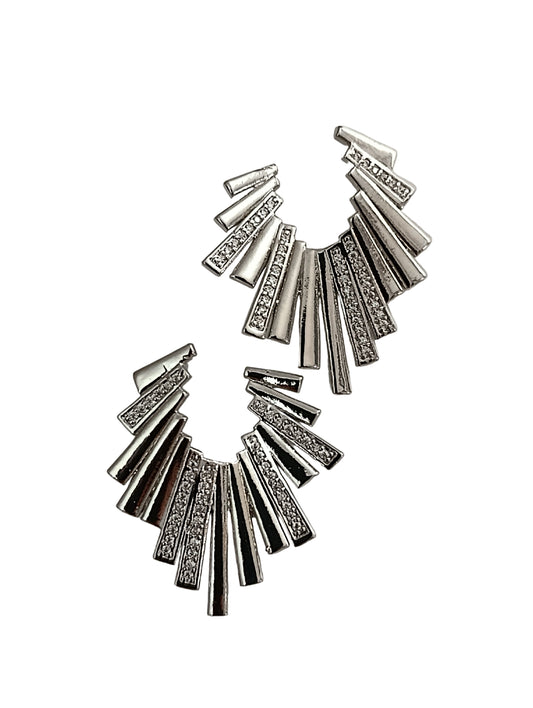 Shadiva Silver Taş Geçiş Detay Yelpaze Küpe