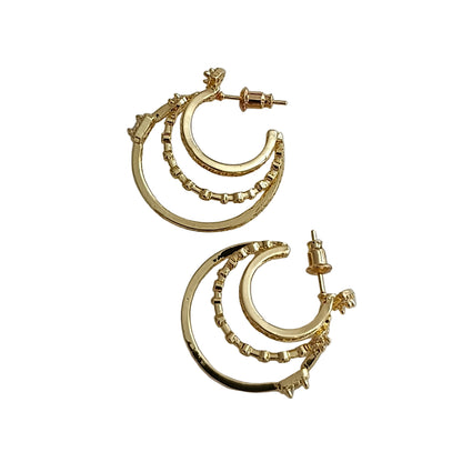Shadiva Gold Zirkon Taşlı Üçlü Görünüm Küçük Boy Küpe