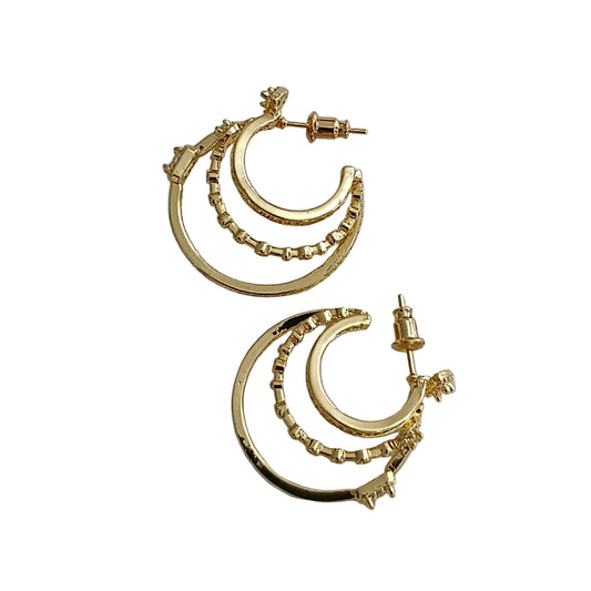 Shadiva Gold Zirkon Taşlı Üçlü Görünüm Küçük Boy Küpe