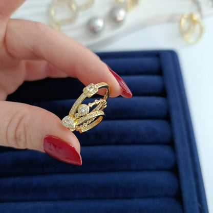 Shadiva Gold Zirkon Taşlı Üçlü Görünüm Küçük Boy Küpe