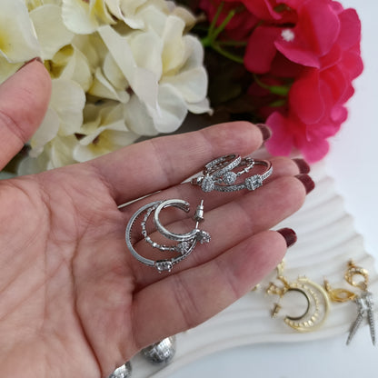 Shadiva Silver Zirkon Taşlı Üçlü Görünüm Küçük Boy Küpe