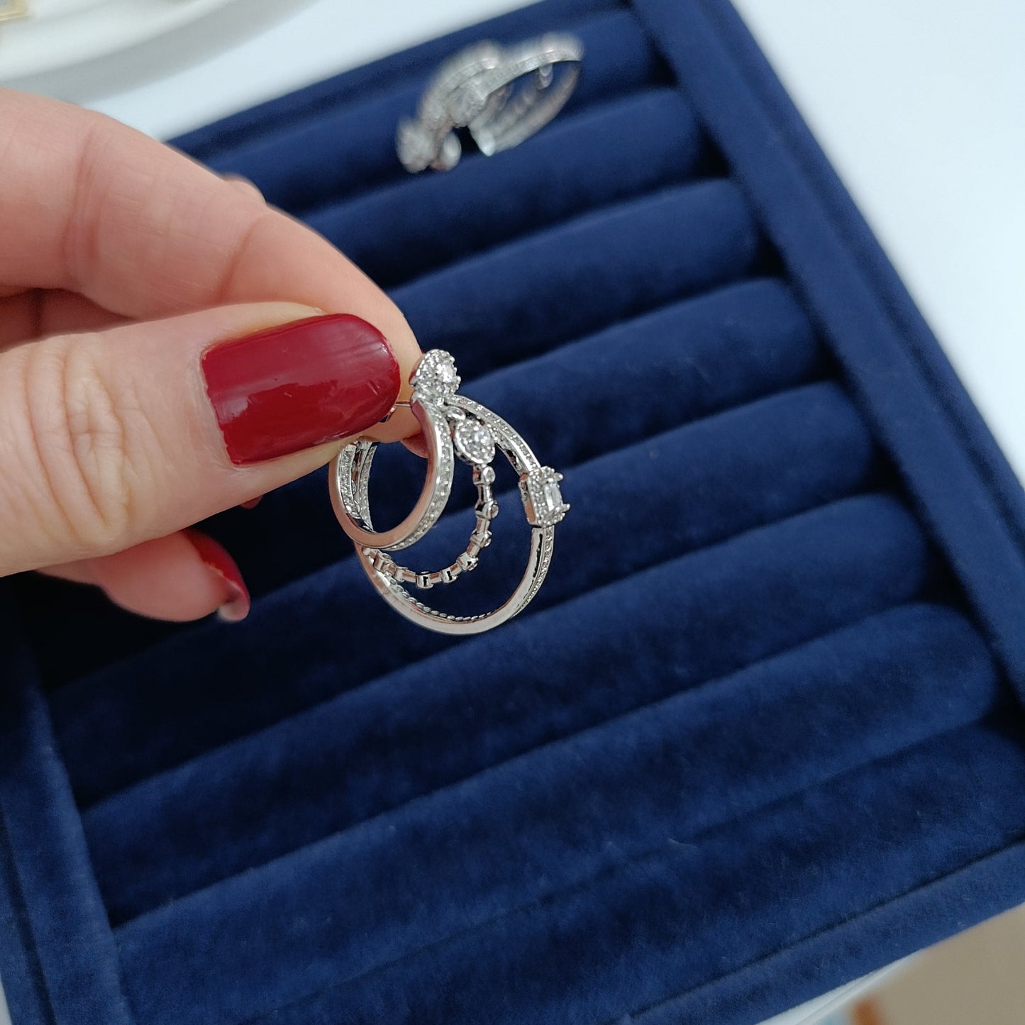 Shadiva Silver Zirkon Taşlı Üçlü Görünüm Küçük Boy Küpe