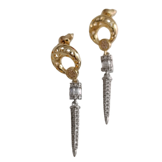 Shadiva Gold Silver Premium Seri Çubuk Zirkon Taşlı Küpe