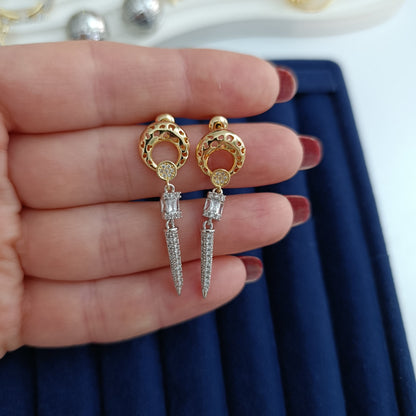 Shadiva Gold Silver Premium Seri Çubuk Zirkon Taşlı Küpe