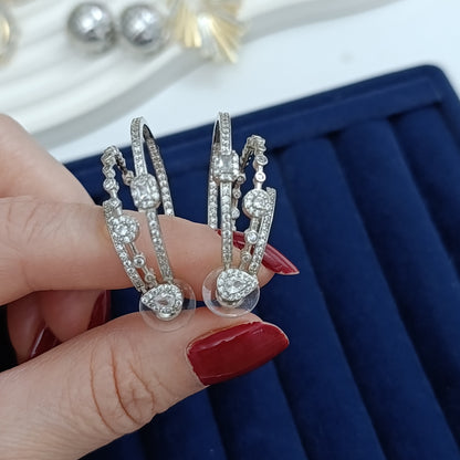 Shadiva Silver Zirkon Taşlı Üçlü Görünüm Büyük Boy Küpe