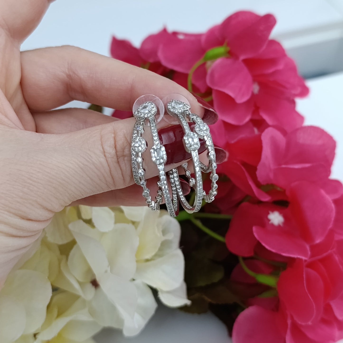 Shadiva Silver Zirkon Taşlı Üçlü Görünüm Büyük Boy Küpe