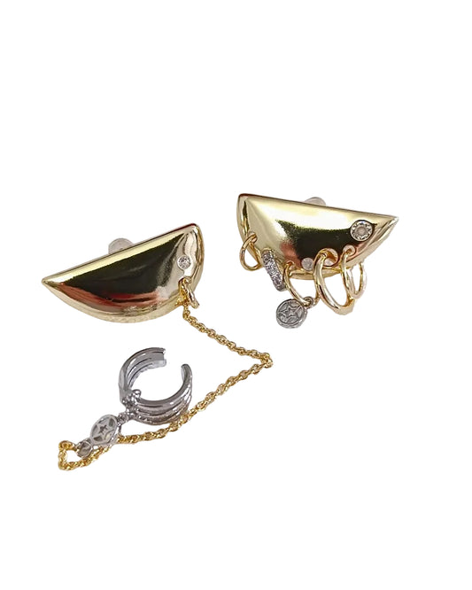 Shadiva Earcuff Detaylı Yarım Daire Gold Küpe