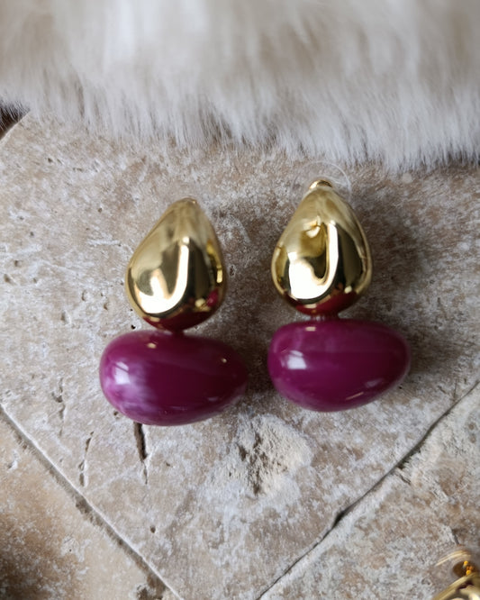 Shadiva Özel Seri Mürdüm Kemik Detay Marka Model Gold Küpe