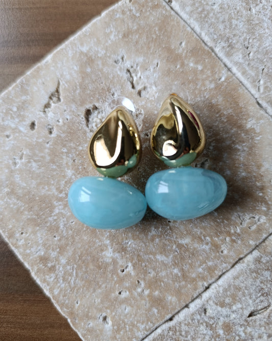 Shadiva Özel Seri Mavi Kemik Detay Marka Model Gold Küpe