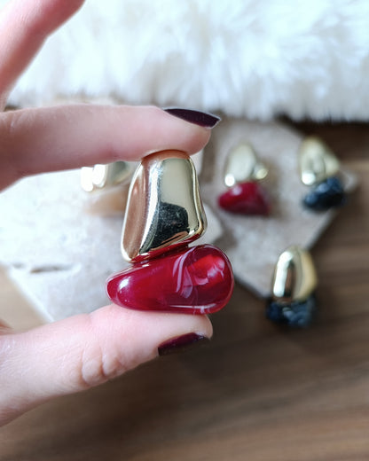 Shadiva Marka Model Kırmızı Detay Gold Form Küpe