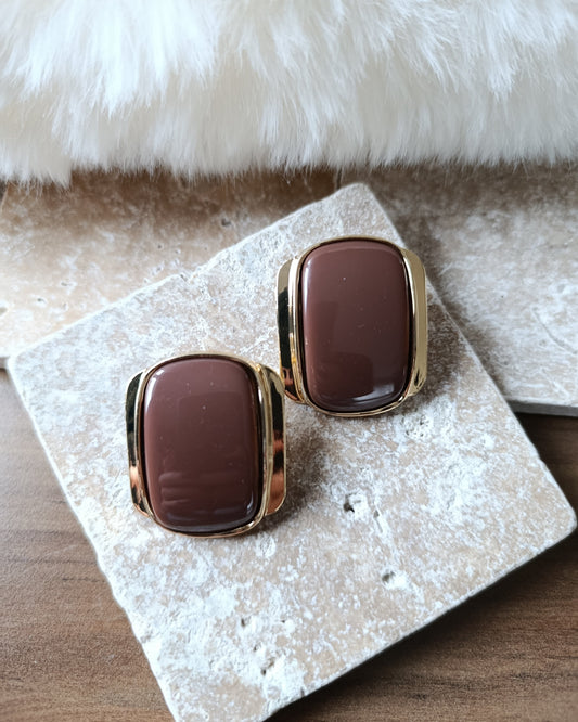 Shadiva Marka Model Kahve Detay Gold Form Küpe