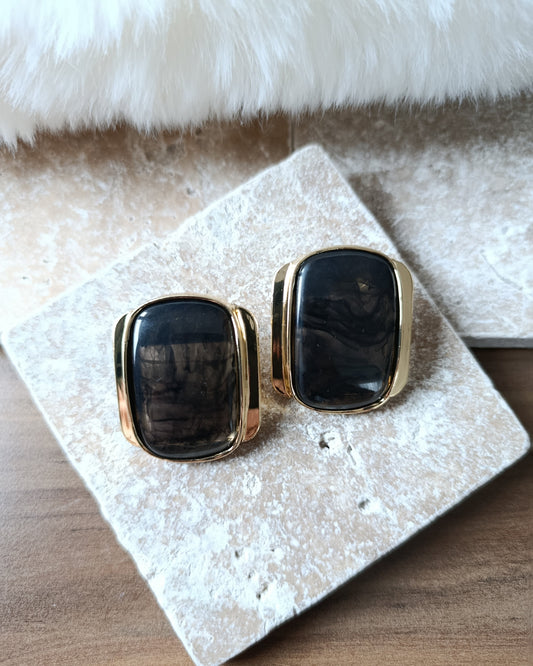 Shadiva Marka Model Siyah Detay Gold Form Küpe