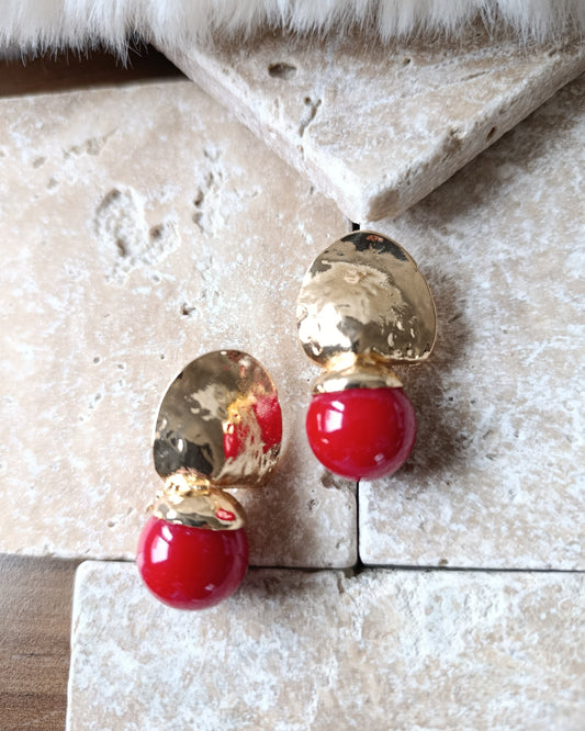 Shadiva Zra Model Kırmızı Taşlı Gold Küpe