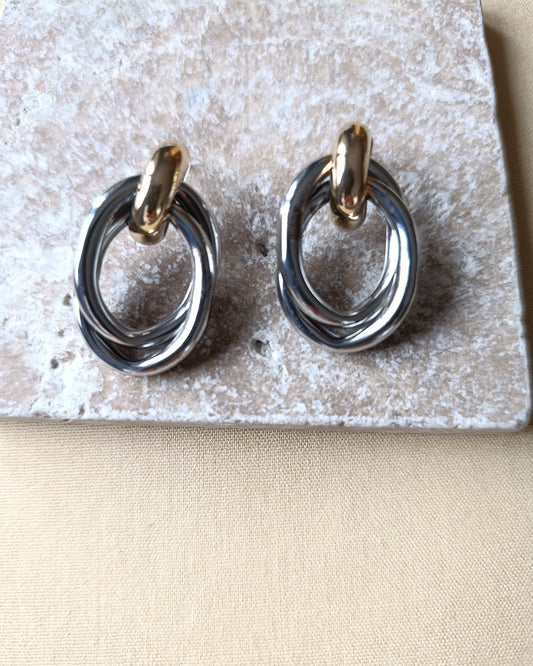 Shadiva Marka Model Gold Silver Elips Küpe