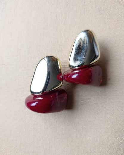 Shadiva Marka Model Kırmızı Detay Gold Form Küpe