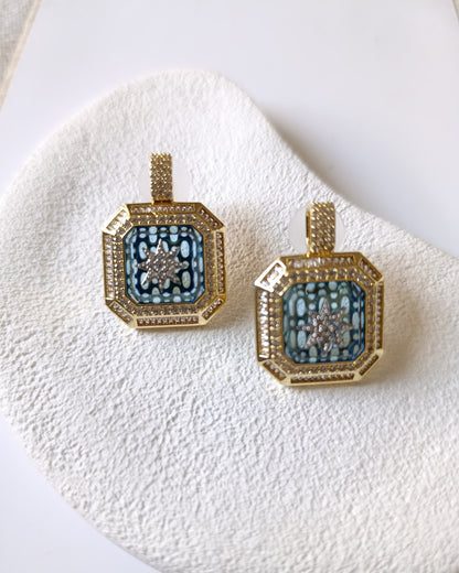 Shadiva Zirkon Taş Gold Mavi Renk Detay Küpe