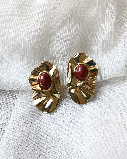 Shadiva Marka Model Kahverengi Taşlı Gold Plaka Küpe