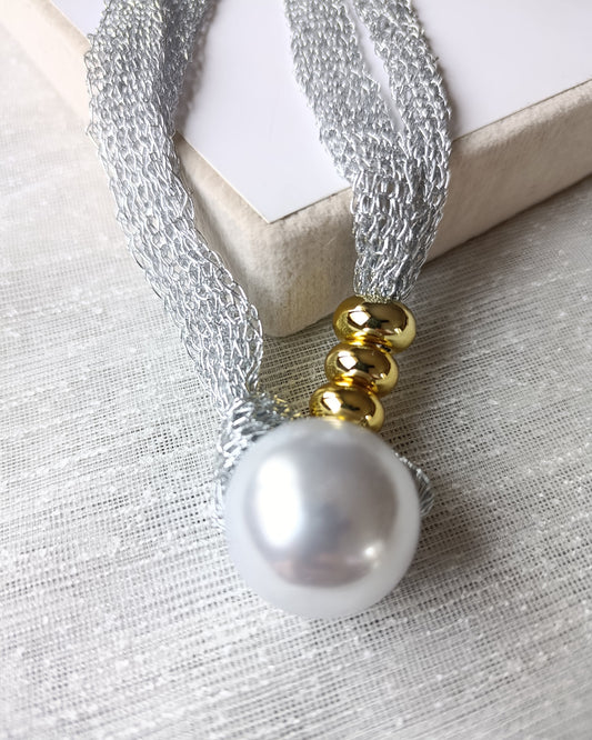 Shadiva Marka Model İnci Taşlı Sİlver Örme Kolye