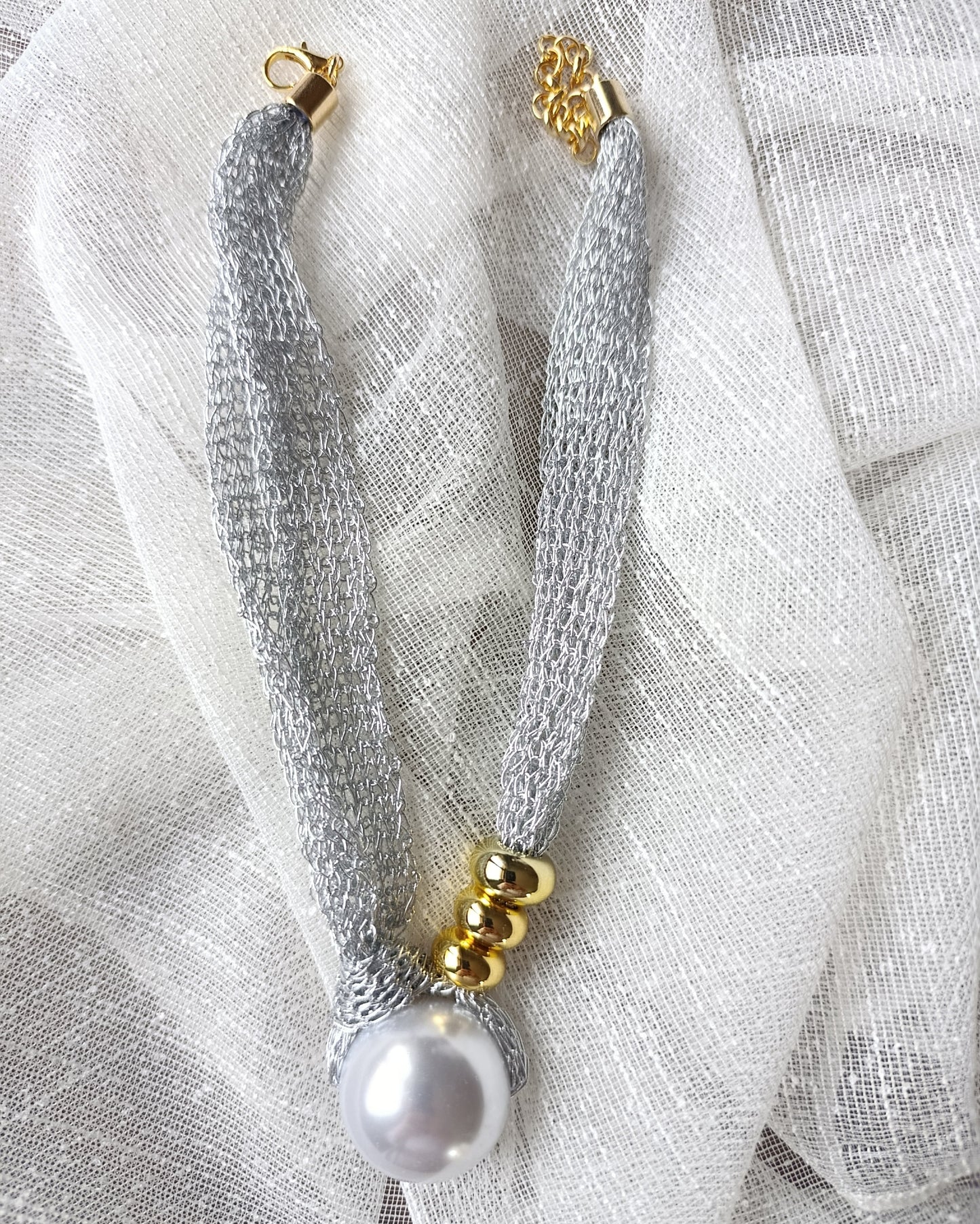 Shadiva Marka Model İnci Taşlı Sİlver Örme Kolye