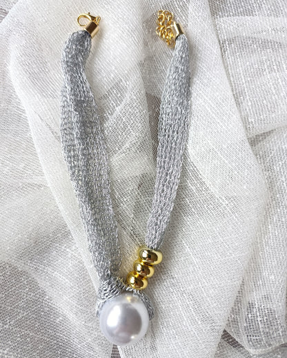 Shadiva Marka Model İnci Taşlı Sİlver Örme Kolye