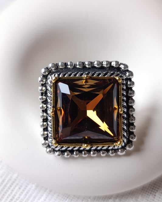 Shadiva Zra Model Kesme Bal Rengi Taşlı Silver Yüzük