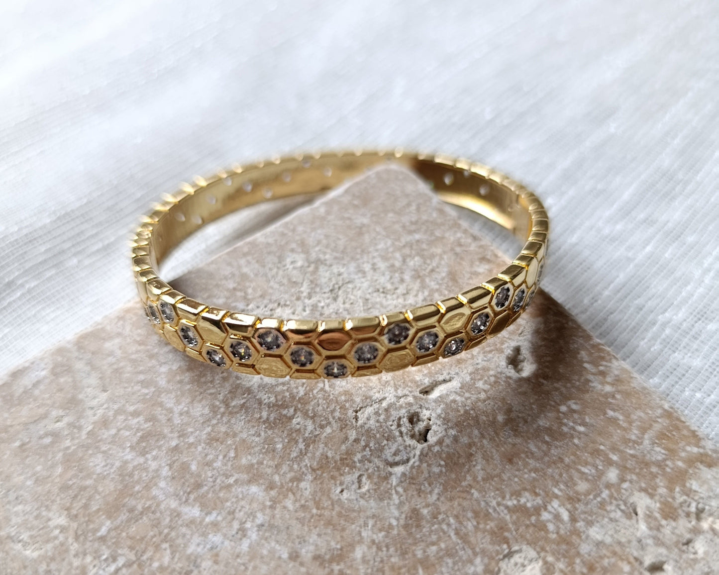 Shadiva Mess Çelik Gold Silver Zirkon Taşlı Petek Bileklik