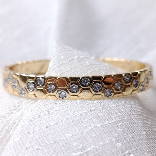 Shadiva Mess Çelik Gold Silver Zirkon Taşlı Petek Bileklik