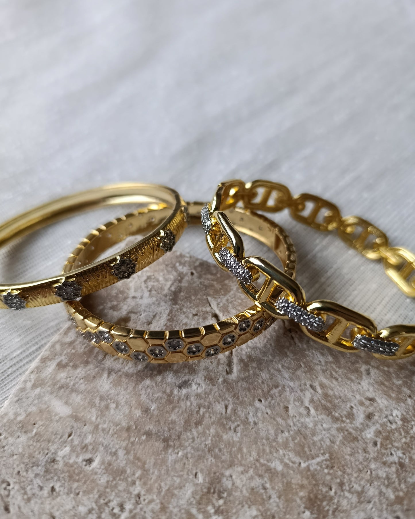 Shadiva Mess Çelik Gold Silver Zirkon Taşlı Bileklik