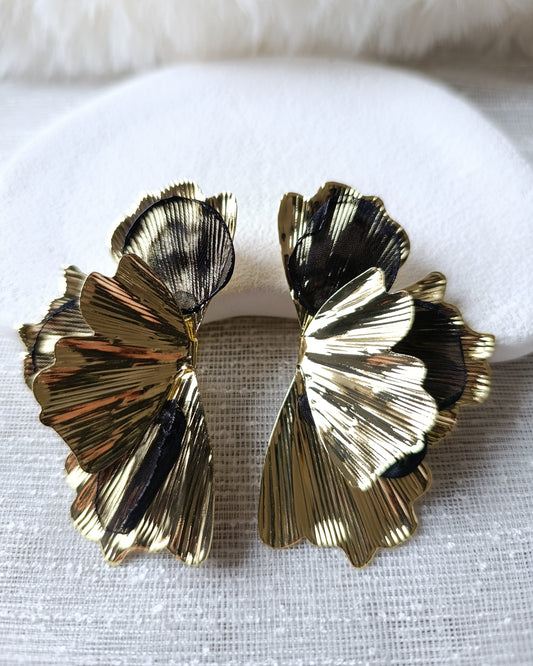 Shadiva Gold Siyah Tül Çiçek Küpe