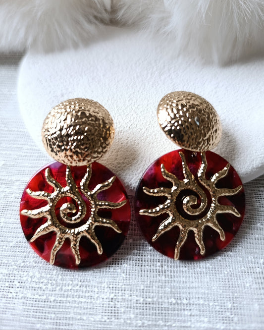 Shadiva Gold Bordo Güneş Küpe