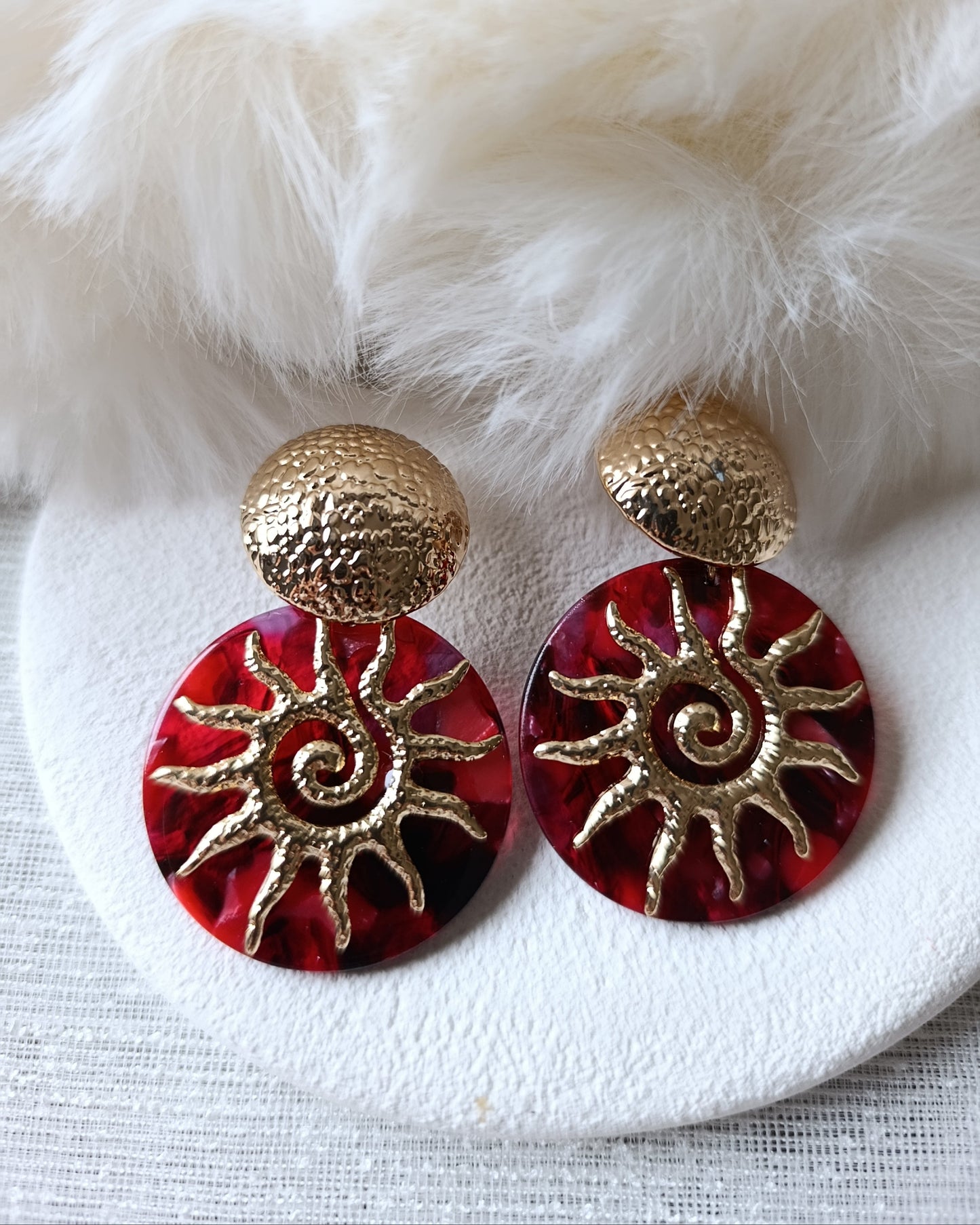 Shadiva Gold Bordo Güneş Küpe