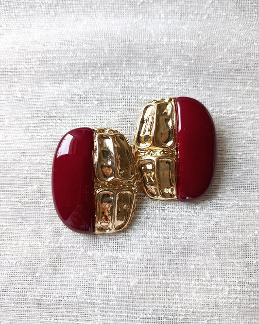 Shadiva Gold Bordo Oval Plaka Küpe