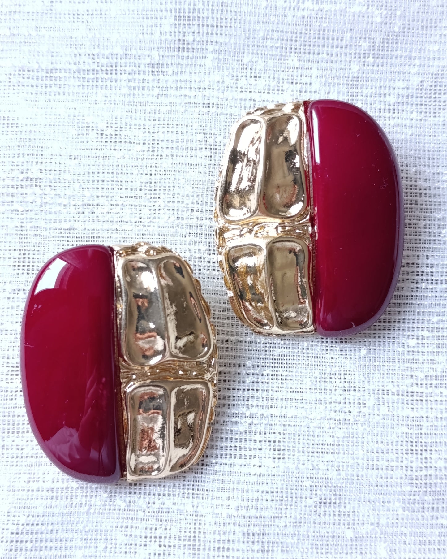 Shadiva Gold Bordo Oval Plaka Küpe