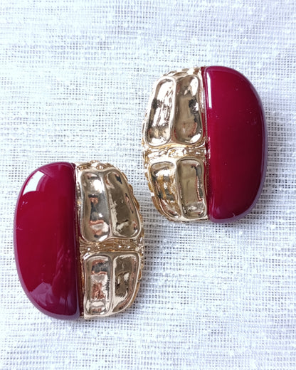 Shadiva Gold Bordo Oval Plaka Küpe