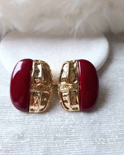 Shadiva Gold Bordo Oval Plaka Küpe