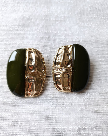 Shadiva Gold Nefti Yeşil Oval Plaka Küpe