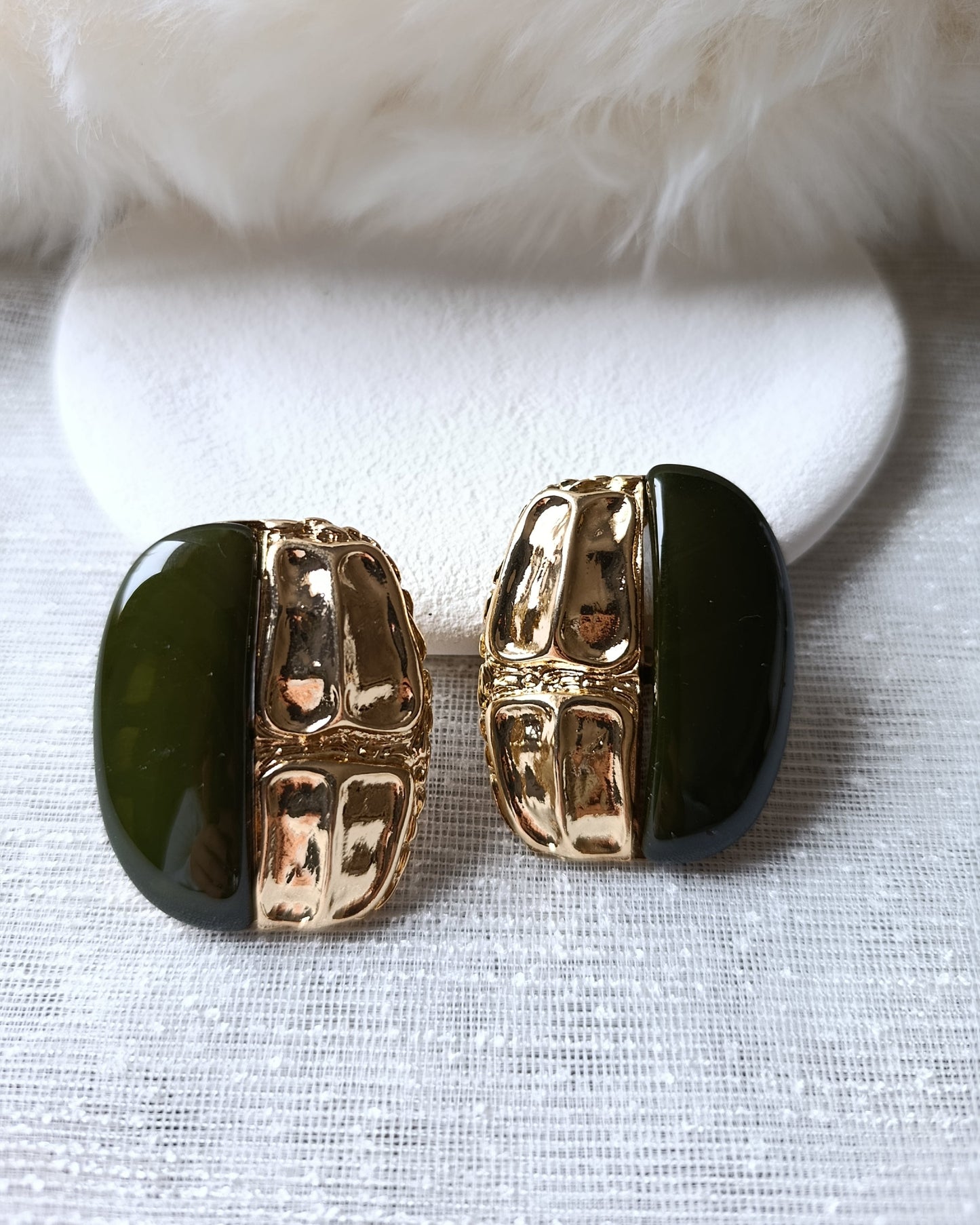 Shadiva Gold Nefti Yeşil Oval Plaka Küpe