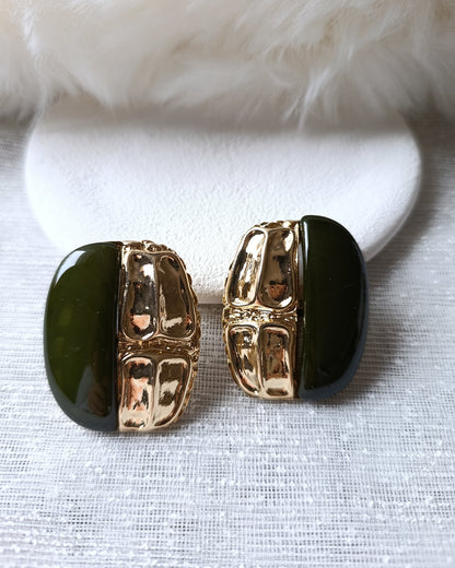 Shadiva Gold Nefti Yeşil Oval Plaka Küpe