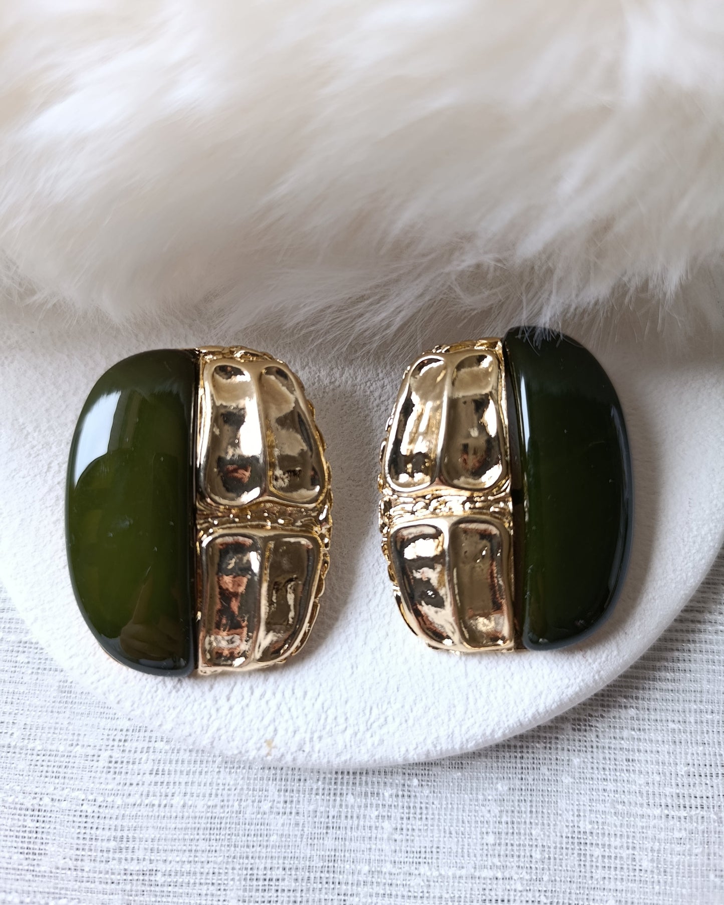 Shadiva Gold Nefti Yeşil Oval Plaka Küpe