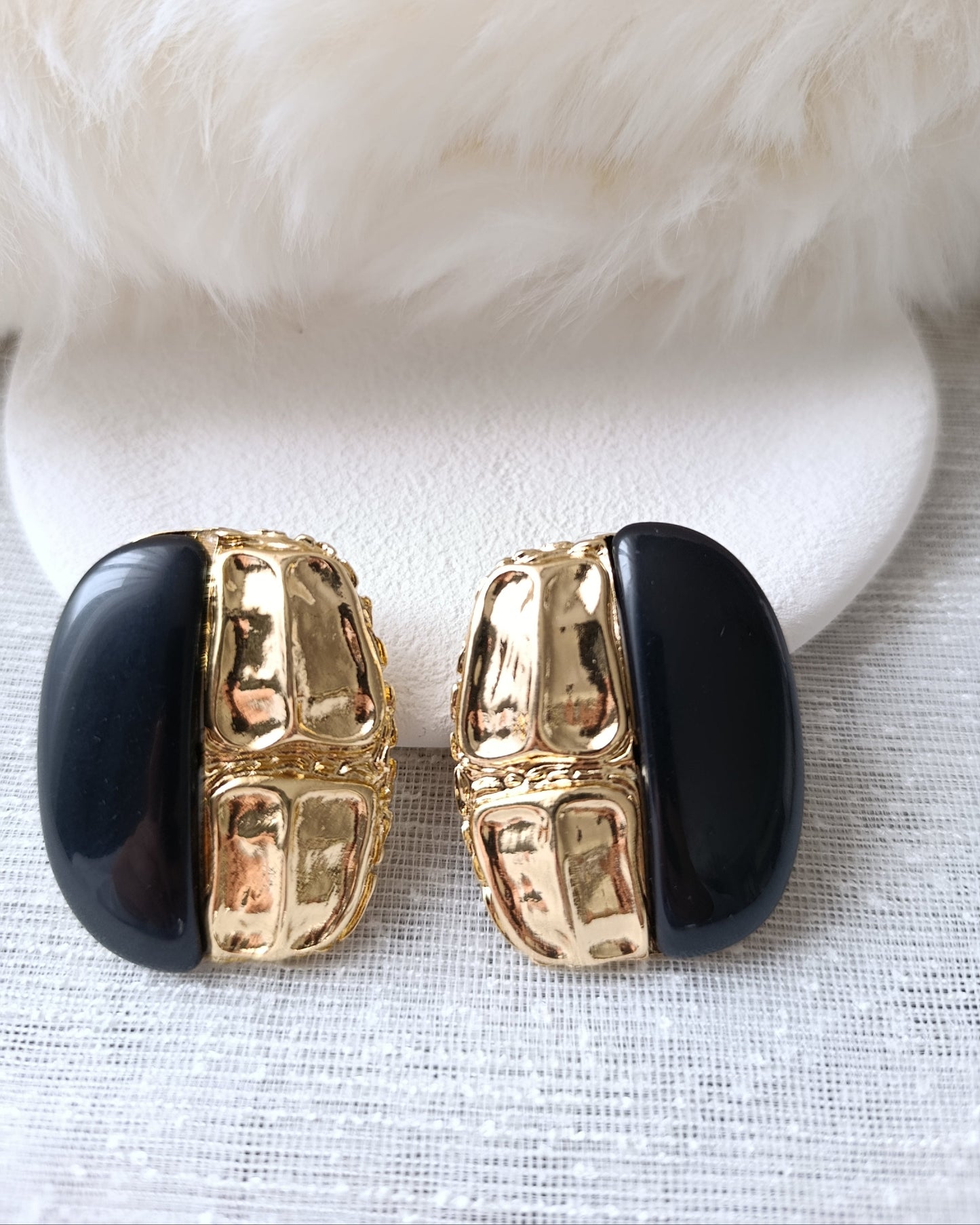 Shadiva Gold Siyah Oval Plaka Küpe