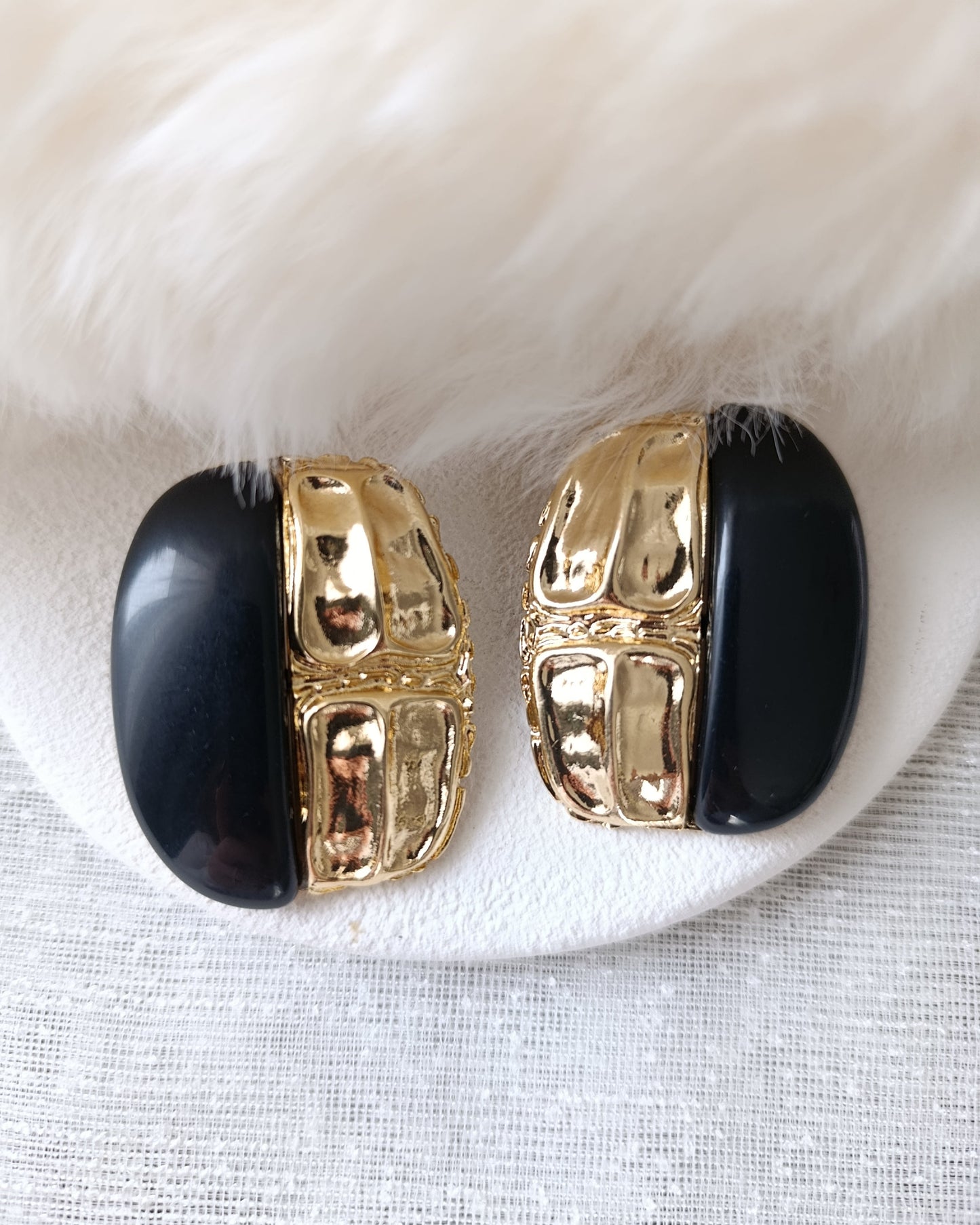 Shadiva Gold Siyah Oval Plaka Küpe