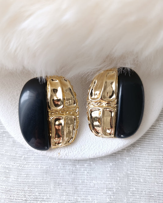 Shadiva Gold Siyah Oval Plaka Küpe