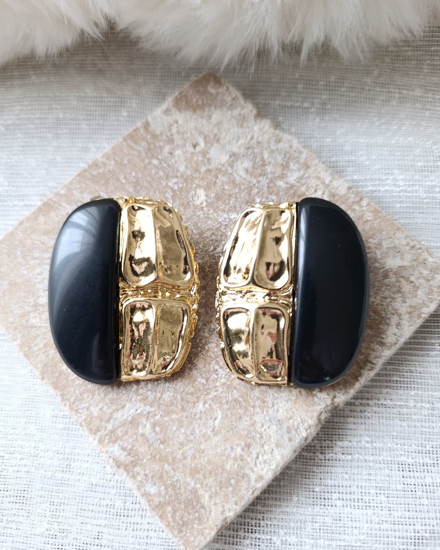 Shadiva Gold Siyah Oval Plaka Küpe