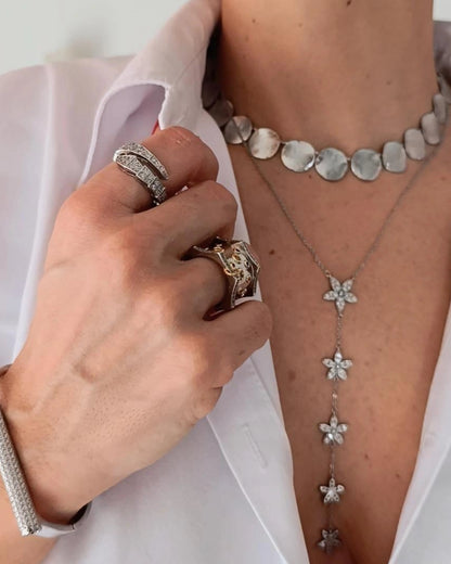 Shadiva Zirkon Taşlı Gümüş Çiçekli Y Kolye