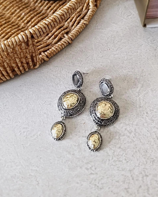 Shadiva Antik Dokulu Gümüş-Gold Kombinli Küpe