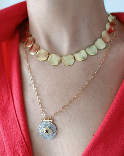 Shadiva Gold Renk Dövme Metal Pul Kolye